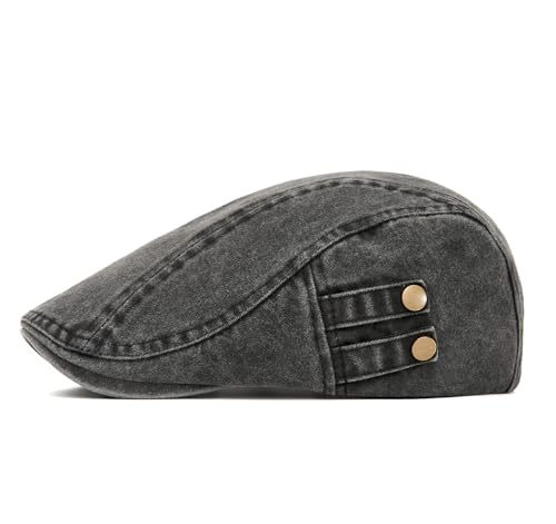 QHFHULV Newsboy Cap for Men Cotton Flat Gatsby Ivy Golf Cabbie Driving Hat - color: Brass Rivet Black