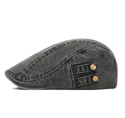 QHFHULV Newsboy Cap for Men Cotton Flat Gatsby Ivy Golf Cabbie Driving Hat - color: Brass Rivet Black