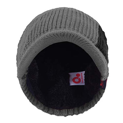 Winter Patch Work Visor Beanie Brimmed Baseball Cap Fleece Lined Knitted Billed Hat - color: Grey