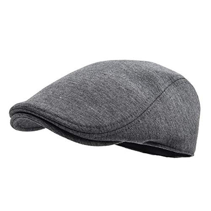 FEINION Men Cotton Newsboy Cap Soft Fit Cabbie Hat - color: Black/Dark Grey