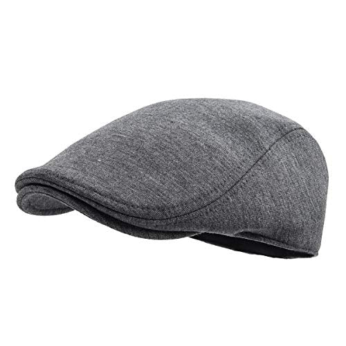 FEINION Men Cotton Newsboy Cap Soft Fit Cabbie Hat - color: Dark Grey