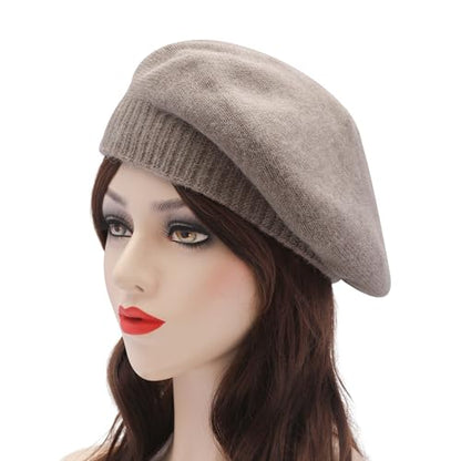 ZLYC Women French Beret Hat Reversible Solid Color Knit Warm Artist Cap - color: Cable Pattern Tan