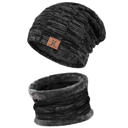 FZ FANTASTIC ZONE Men's Winter Beanie Hats Neck Warmer Warm Infinity Scarf - color: Black