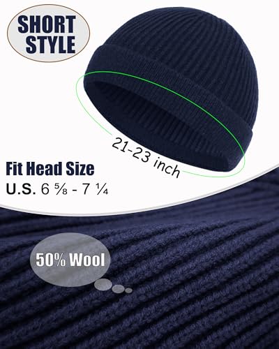 ROYBENS Short Fisherman Beanie for Men Women Wool Knit Warm Winter Hat Swag - color: 1pcs-navy Blue