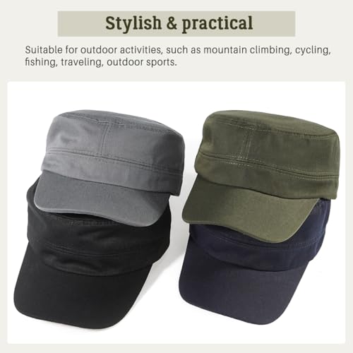Glamorstar Unisex Cadet Army Hats 4 Pieces Military Flat Top Newsboy Cap - color: Black+grey+navy+amry Green