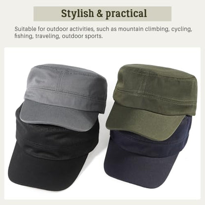 Glamorstar Unisex Cadet Army Hats 4 Pieces Military Flat Top Newsboy Cap - color: Black+grey+navy+amry Green
