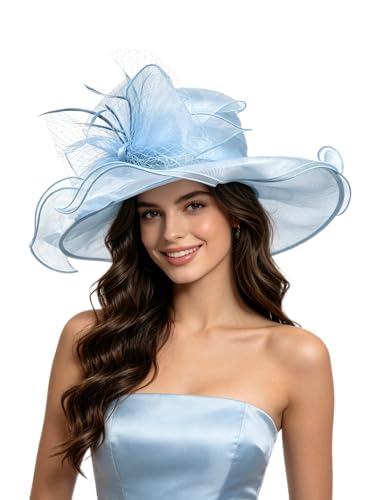 Haojing Women's Organza Church British Fascinator Bridal Tea Party Wedding Hat Summer Ruffles Cap - color: 23-ligth Blue
