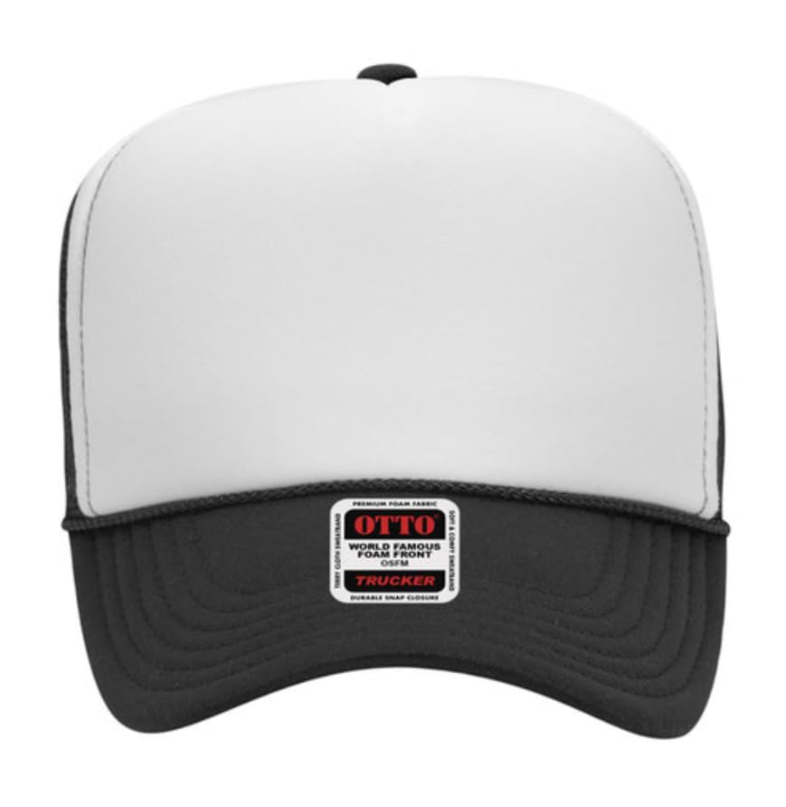 Otto Cap 5-Panel High Crown Mesh Back Trucker Hat - color: Black/White/Black