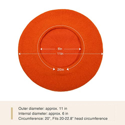 Women French Wool Beret Hats - Solid Color Classic Beanie Winter Cap - color: Orange