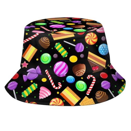 Bucket Hat Funny Duck Fisherman Hat Travel Beach Sun Hat Outdoor Cap for Men Women Adults - color: Toffee Candy Dessert1