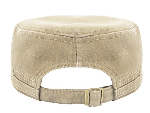 Glamorstar Unisex Cadet Army Cap Washed Cotton Twill Military Corps Hat Flat Top Cap - color: Beige
