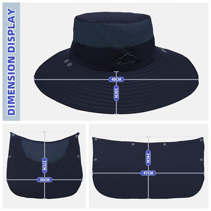 Fishing Hat for Men Sun Protection Hat with Removable Neck Flap Face Cover - color: Navy Blue