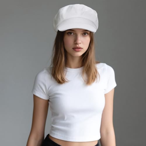 Newsboy Cabbie Baker Boy Hat Beret Cap for Women Pageboy Hats Flat Visor Cap Sailor Hat Adjustable - color: White