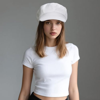 Newsboy Cabbie Baker Boy Hat Beret Cap for Women Pageboy Hats Flat Visor Cap Sailor Hat Adjustable - color: White