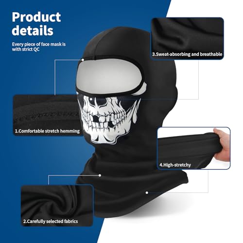 YESLIFE Summer Balaclava Ski Mask for Men&Women, Face Mask - color: White Skull