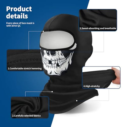 YESLIFE Summer Balaclava Ski Mask for Men&Women, Face Mask - color: White Skull