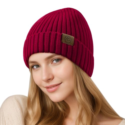 Durio Unisex Silk Lined Beanie Double Layered Winter Hats - color: Burgundy