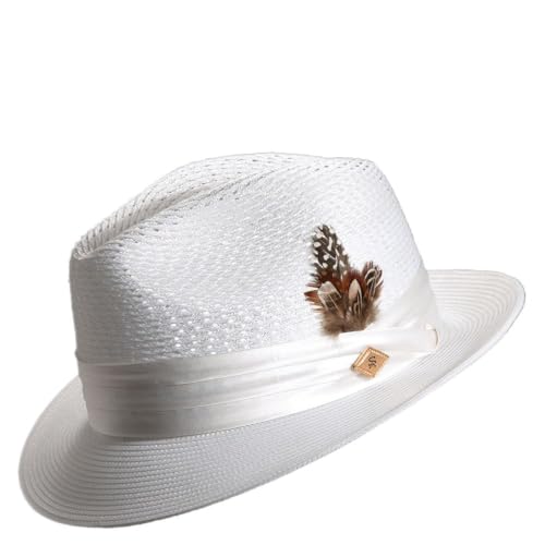 Stacy Adams Men's Pinch Front Open Weave Fedora White
