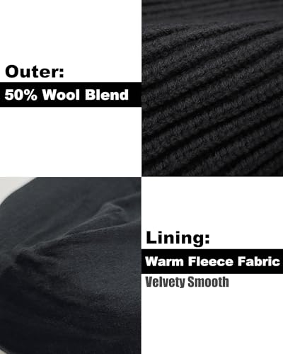 ROYBENS Swag Wool Short Beanie for Men Women, Fleece Lined Warm Winter Hat - color: 1pcs-black