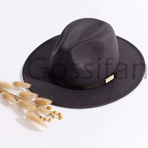 Fedora Hats for Men Wide Brim Panama Hat with Classic Belt - color: Dark Grey