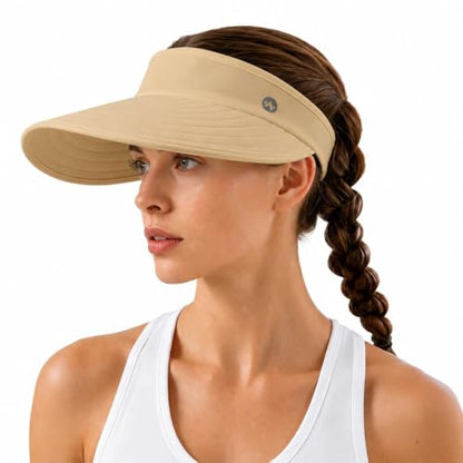 WANDER Sun Visor Hat Wide Brim Packable Large Beach Cap for Women - color: Khaki