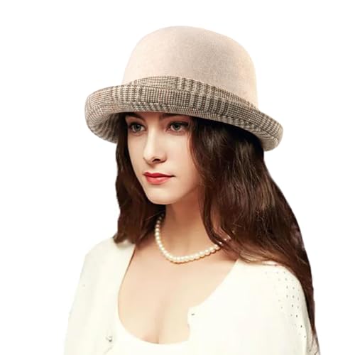 Glamorstar Vintage Felt Cloche Hat Winter Floral Fedora Bucket Hat Bowler Hats - color: Beige 9