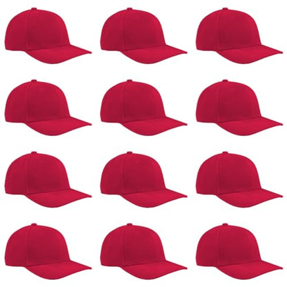 TK Flex Blank Hats, Adjustable Plain Hats, Casual Women's and Men's Hats, Baseball Caps for Patches and Embroidery, 12 Pack - color: Red