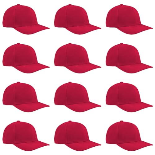 TK Flex Blank Hats, Adjustable Plain Hats, Casual Women's and Men's Hats, Baseball Caps for Patches and Embroidery, 12 Pack - color: Red