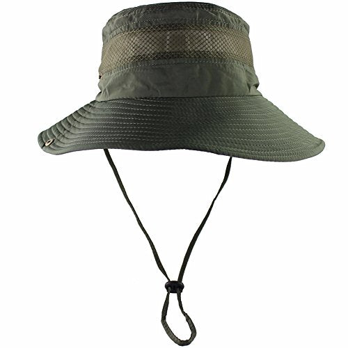 CAMOLAND Mens Fishing Hat Wide Large Brim Sun Hat with Outdoor UV Protection - color: Army Green