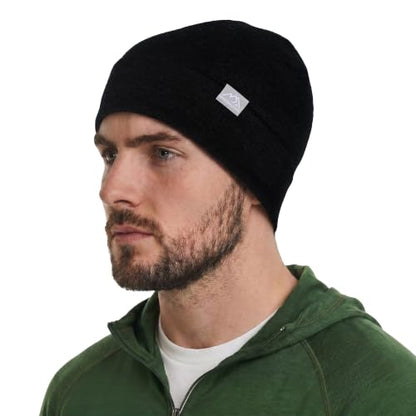100% Merino Wool Beanie for Women, Men - Skull Cap 17.5um, Adult Hat Unisex - color: Black