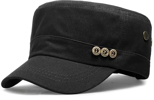 Glamorstar Unisex Cadet Army Caps Military Cap Vintage Flat Top Hats for Men Women - color: C Black