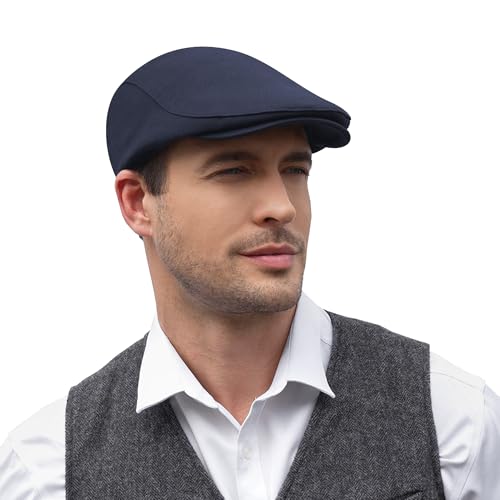 KUJUHA Men's Newsboy Cap Cotton Flat Ivy Gatsby Newsboy Hat Driving Hat Irish Cabbie Hunting Caps Winter Hat - color: Ba_navy, size: X-Large