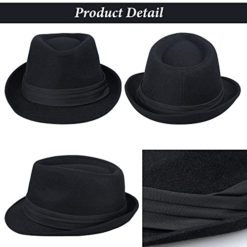 Womens Mens Classic Felt Trilby Hat Short Brim Fedora Hat Black Manhattan Gangster Jazz Hat for Unisex - color: Black