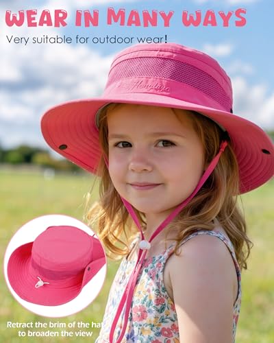 HONGTEYA Kids Sun Hat UPF 50+ Toddler Bucket Summer Hat Fishing Outdoor - color: Rose Red, size: 5-13 Years