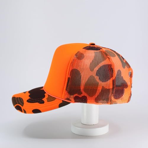High Crown Foam Mesh Camouflage Tri-Color Oak Leaves Trucker Hat Baseball Cap - color: Neon Orange