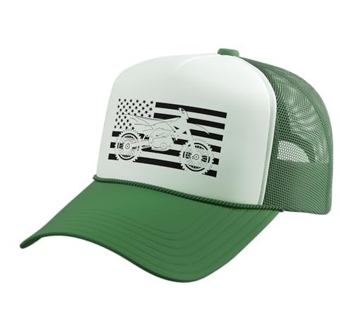 Dirt Bike Motocross Trucker Hat with Adjustable Mesh Back - color: Kelly Green/White