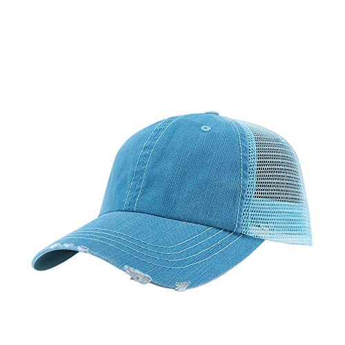 The Vintage Year Distressed Cotton Unstructured Soft Mesh Breathable Adjustable Dirty Wash Dad Hat Trucker Baseball Cap - color: Aqua