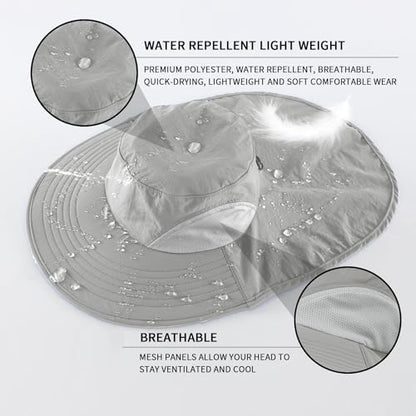 Home Prefer Outdoor UPF50+ Sun Hat Wide Brim Mesh Fishing Hat with Neck Flap - color: Light Gray