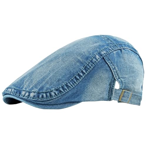 meioro Women Denim Newsboy Hat Cotton Flat Cap Ivy Gatsby Driving Hunting Gatsby Cabbie Denim Hats for Men - color: Middle Blue-a