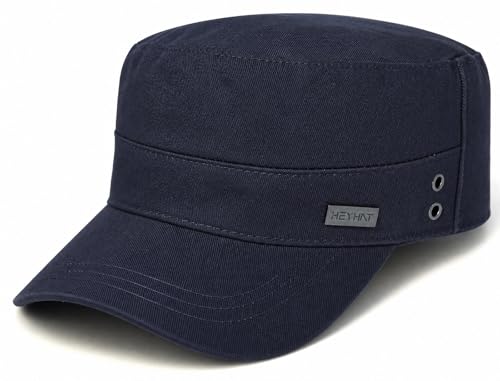 Unisex Flat Top Military Cadet Cap Outdoor Sun Hat - color: Square Label Navy Blue