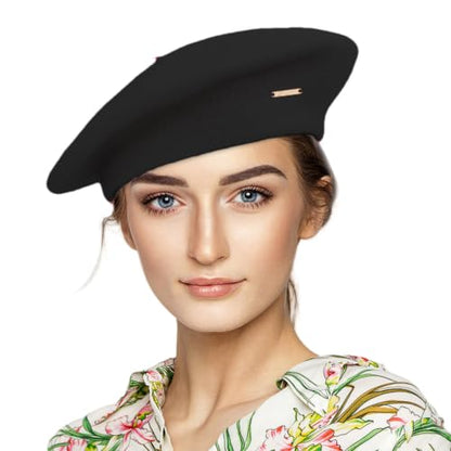 Classic Wool French Red Beret Hats for Women Men - color: M--black
