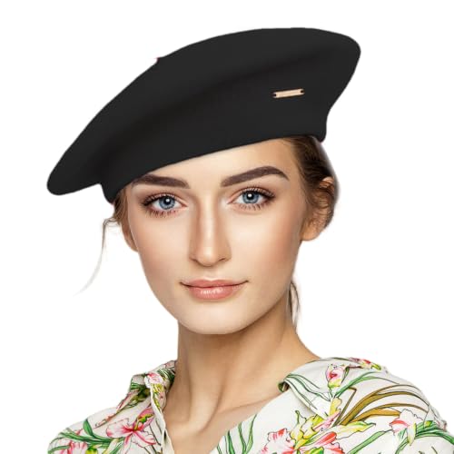 Classic Wool French Red Beret Hats for Women Men - color: M--black