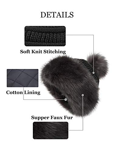 Soul Young Women's Faux Fur Hat Russian Cossack Knit Pompom Hat Ski Snow Cap for Winter Outdoor - color: Dark Grey