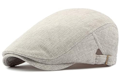 DIYDECAL Mens Flat Cap Newsboy Cap Adjustable Ivy Driving Scally Hat for Men Women - color: Light Grey