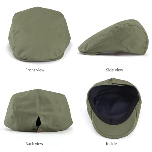 Classic Solid Flat Cap Newsboy Hats for Men Retro Cabbie Driving Adjustable - color: C06 Army Green With Mesh Lining