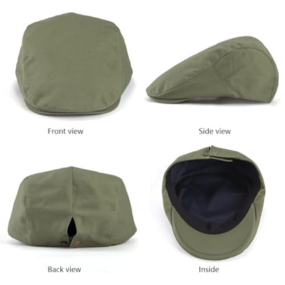 Classic Solid Flat Cap Newsboy Hats for Men Retro Cabbie Driving Adjustable - color: C06 Army Green With Mesh Lining