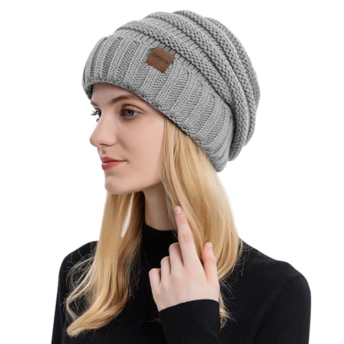 ZOORON Womens Winter Hat Slouchy Beanies for Women Cable Knit Beanie Hats - color: 1pack- Light Gray