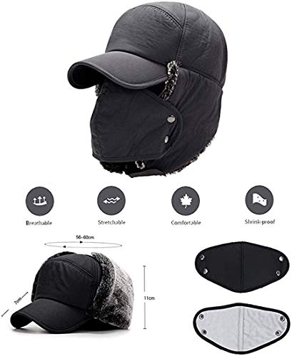 Winter 3 in 1 Thermal Fur Lined Trapper Hat with Ear Flap Full Face Warmer Cover Windproof Cycling Motorcycle Headwear - color: 3-in-1 Grey