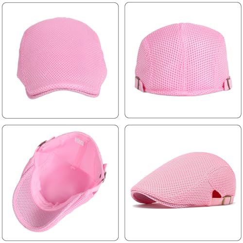 meioro Mens Breathable Mesh Summer Hat Adjustable Flat Cap Newsboy Beret Ivy Cap Irish Cabbie Fishing Hats - color: Pink
