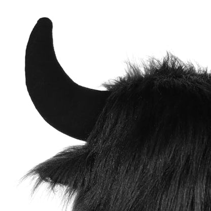 Winter Plush Hat with Horns Faux Fur Animal Trapper Hat Ox Ears Beanie for Halloween Xmas Carnival Cosplay - color: Black